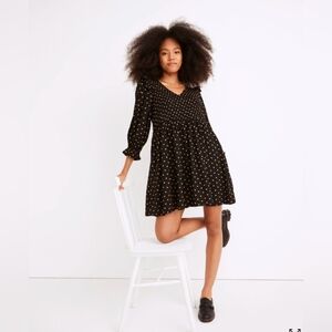 Madewell Lucie V-Neck Smocked Mini Dress in Oval Dot Size XS